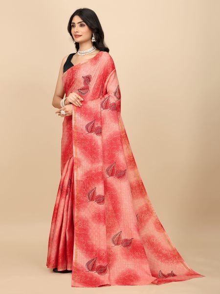 Elegant Checkered Manipuri Jute Silk Saree in Vibrant Red, Ready to Wear Ready To Wear Sarees