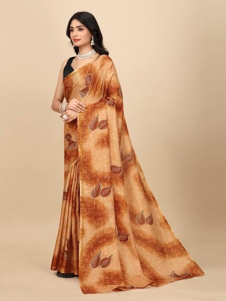 Elegant Checkered Manipuri Jute Silk Saree in Vibrant Orange, Ready to Wear Ready To Wear Sarees