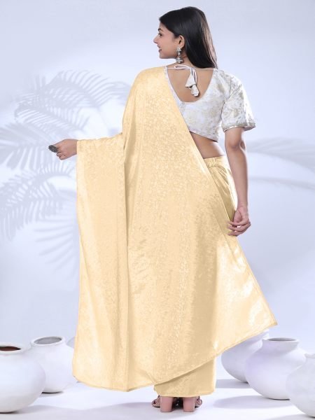 Ready To Wear Chiffon Gold Saree With Stitch Blouse  Ready To Wear Sarees