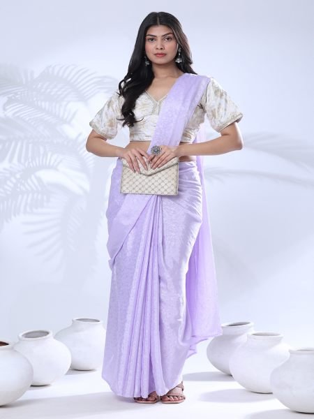 Ready To Wear Chiffon Lavender Saree With Stitch Blouse  Ready To Wear Sarees