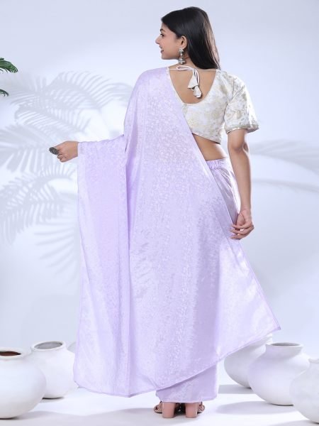 Ready To Wear Chiffon Lavender Saree With Stitch Blouse  Ready To Wear Sarees