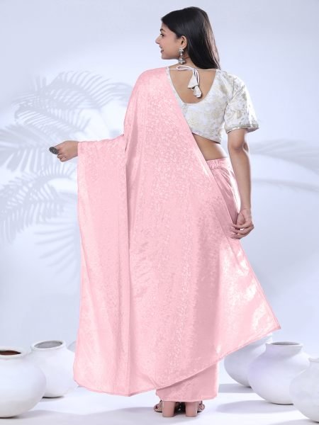 Ready To Wear Chiffon Peach Saree With Stitch Blouse  Ready To Wear Sarees