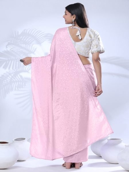 Ready To Wear Chiffon Pink Saree With Stitch Blouse Ready To Wear Sarees