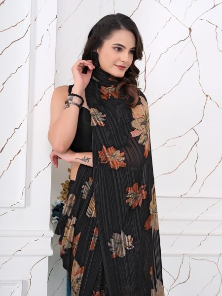 Ready to Wear Chiffon Saree with Zari Lines for Party Look Ready To Wear Sarees