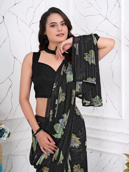 Ready to Wear Chiffon Saree with Zari Lines for Party Look Ready To Wear Sarees