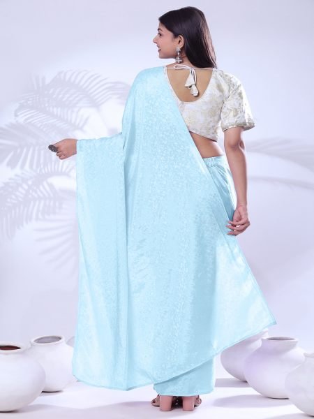 Ready To Wear Chiffon Sky Saree With Stitch Blouse Ready To Wear Sarees