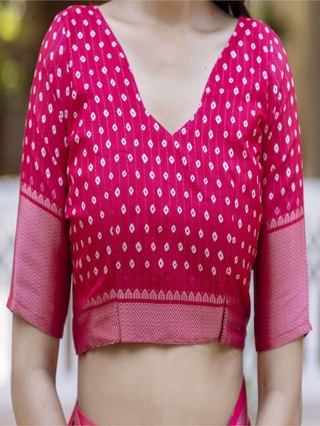 Ready to Wear Dola Silk Bandhani Saree with Zari Woven Border Ready To Wear Sarees