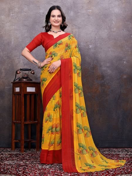Ready to Wear Floral Leaf Printed Simmer Silk saree Ready To Wear Sarees
