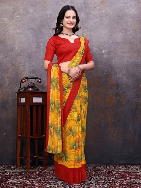 Ready to Wear Floral Leaf Printed Simmer Silk saree Ready To Wear Sarees