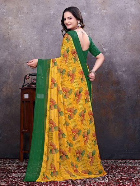 Ready to Wear Floral Leaf Printed Simmer Silk saree Ready To Wear Sarees