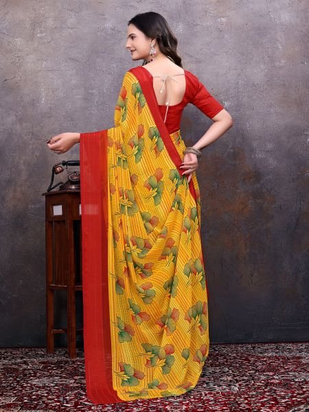 Ready to Wear Floral Leaf Printed Simmer Silk saree Ready To Wear Sarees