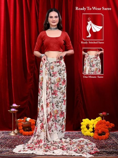 Ready to wear Floral Printed Georgette Saree