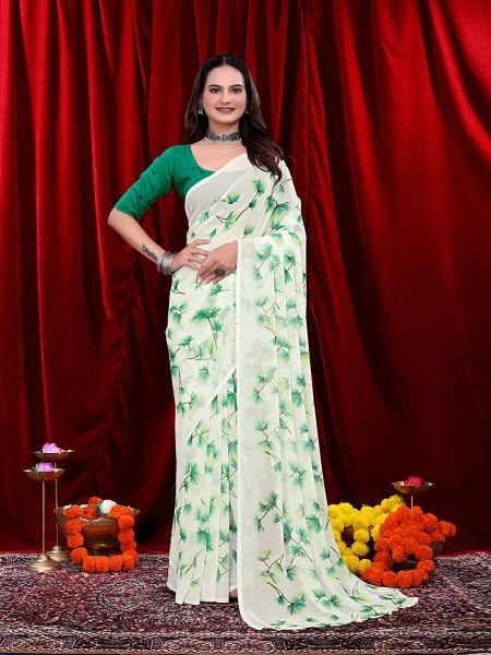 Ready to wear Floral Printed Georgette Saree Ready To Wear Sarees