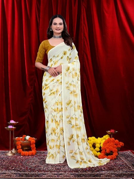 Ready to wear Floral Printed Georgette Saree Ready To Wear Sarees