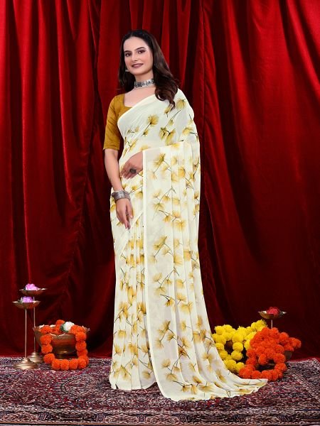 Ready to wear Floral Printed Georgette Saree Ready To Wear Sarees