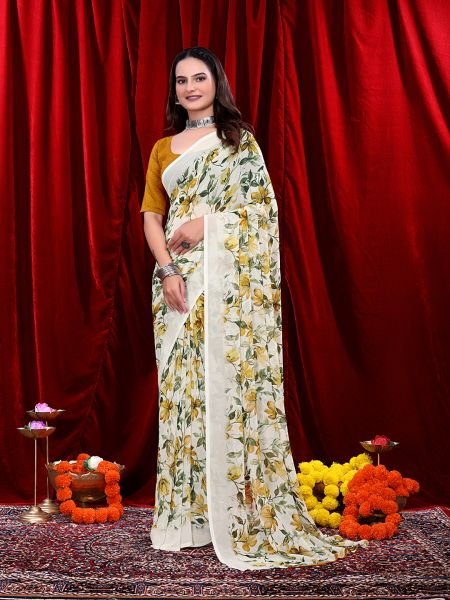 Ready to wear Floral Printed Georgette Saree Ready To Wear Sarees