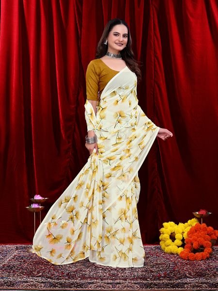 Ready to wear Floral Printed Georgette Saree Ready To Wear Sarees