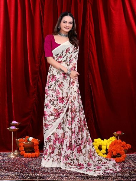 Ready to wear Floral Printed Georgette Saree Ready To Wear Sarees