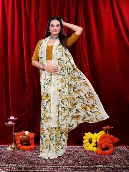 Ready to wear Floral Printed Georgette Saree Ready To Wear Sarees