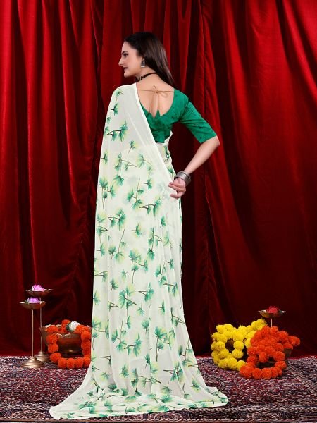 Ready to wear Floral Printed Georgette Saree Ready To Wear Sarees