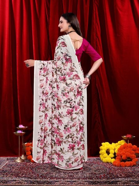 Ready to wear Floral Printed Georgette Saree Ready To Wear Sarees
