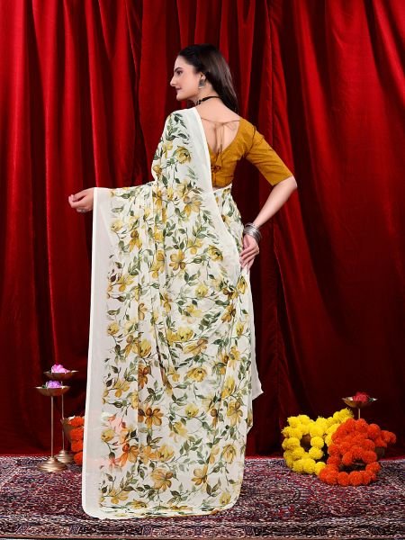 Ready to wear Floral Printed Georgette Saree Ready To Wear Sarees