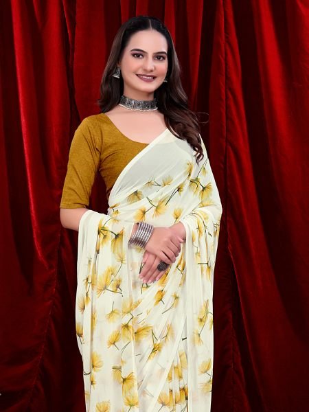 Ready to wear Floral Printed Georgette Saree Ready To Wear Sarees