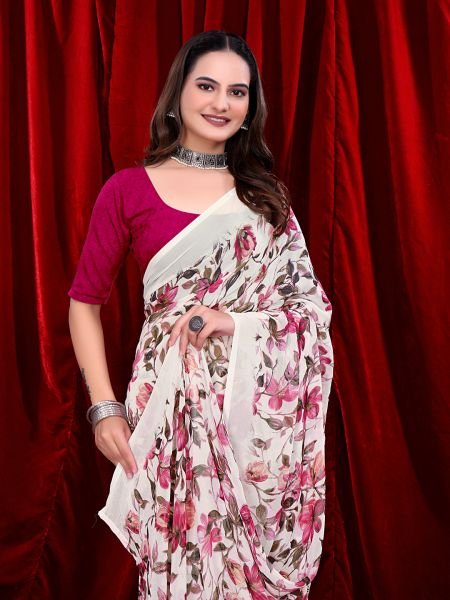 Ready to wear Floral Printed Georgette Saree Ready To Wear Sarees