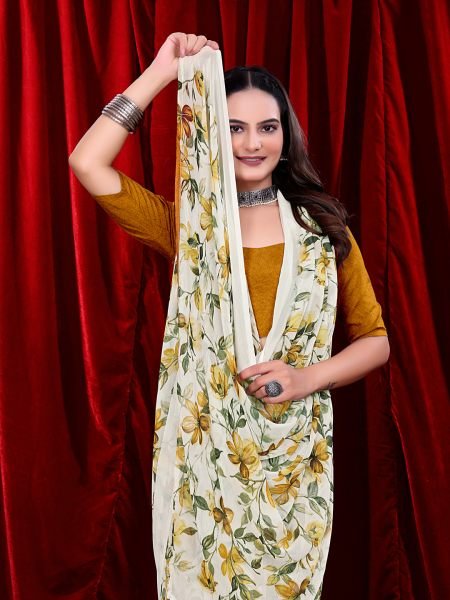 Ready to wear Floral Printed Georgette Saree Ready To Wear Sarees