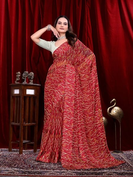Ready to Wear Georgette Pattu Printed Saree Ready To Wear Sarees