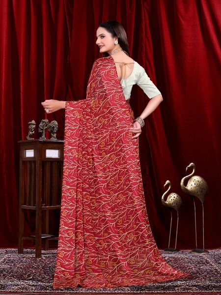 Ready to Wear Georgette Pattu Printed Saree Ready To Wear Sarees