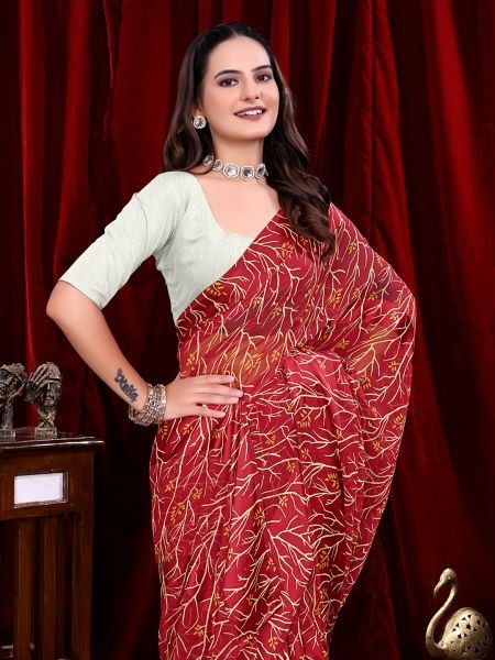 Ready to Wear Georgette Pattu Printed Saree Ready To Wear Sarees