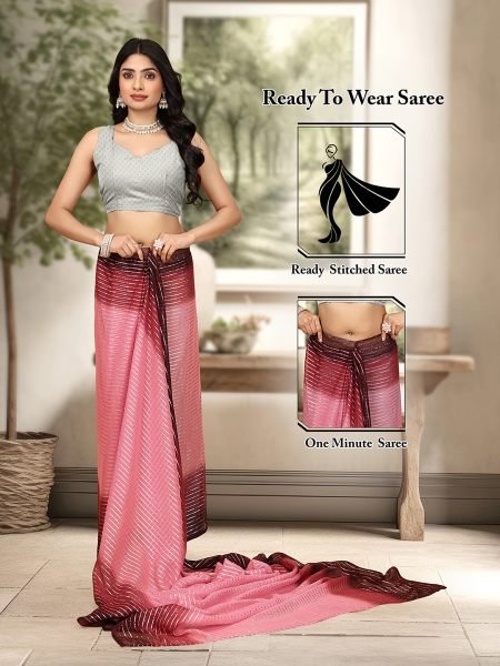 Ready To Wear Georgette Silver Zari Line Maroon Saree Saree