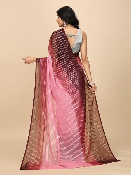 Ready To Wear Georgette Silver Zari Line Maroon Saree Designer Sarees