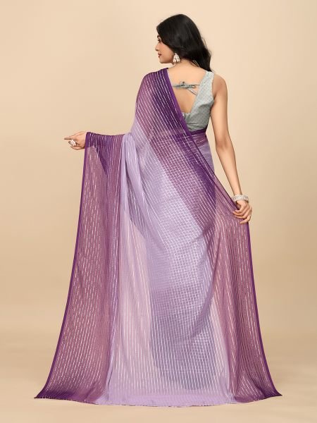 Ready To Wear Georgette Silver Zari Line Purple Saree Designer Sarees