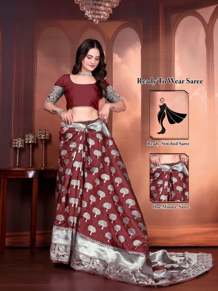 Ready to Wear Jacquard Pure Silk Saree Daily Deals