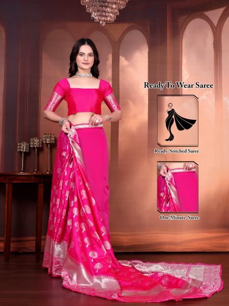 Ready to Wear Jacquard Pure Silk Saree Daily Deals