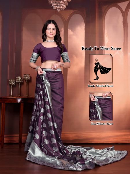 Ready to Wear Jacquard Pure Silk Saree Daily Deals