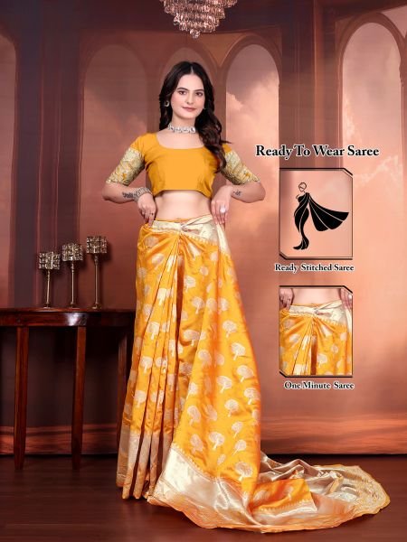 Ready to Wear Jacquard Pure Silk Saree Daily Deals