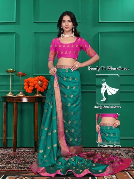 Ready to Wear Jacquard Pure Silk Saree Daily Deals