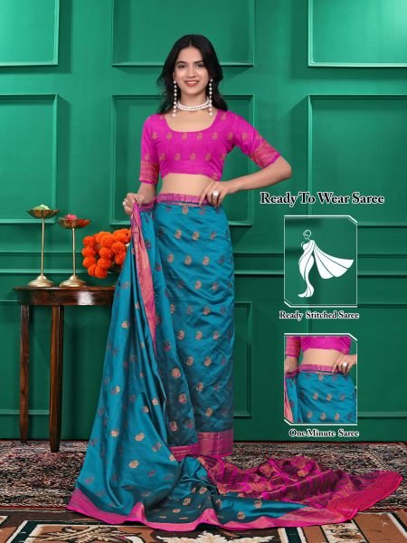 Ready to Wear Jacquard Pure Silk Saree Daily Deals