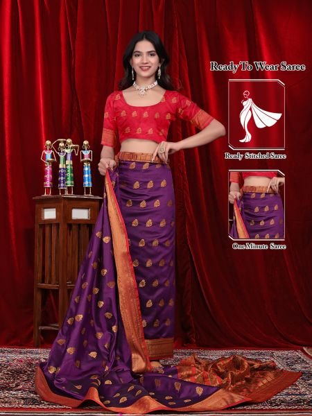 Ready to Wear Jacquard Pure Silk Saree Daily Deals