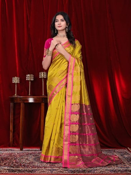 Ready to Wear Jacquard Cotton Silk Saree Ready To Wear Sarees