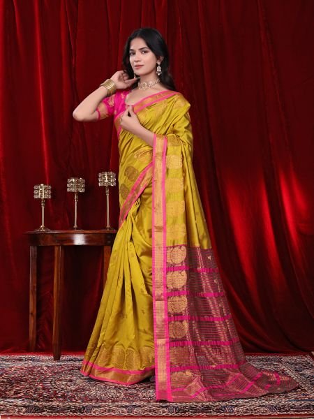 Ready to Wear Jacquard Cotton Silk Saree Ready To Wear Sarees