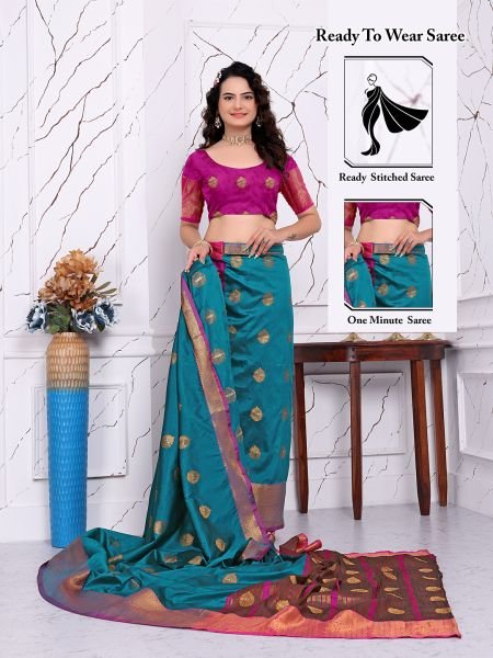 Ready to Wear Pure Banarasi Silk Saree with Jacquard   Woven Weaving Work Daily Deals