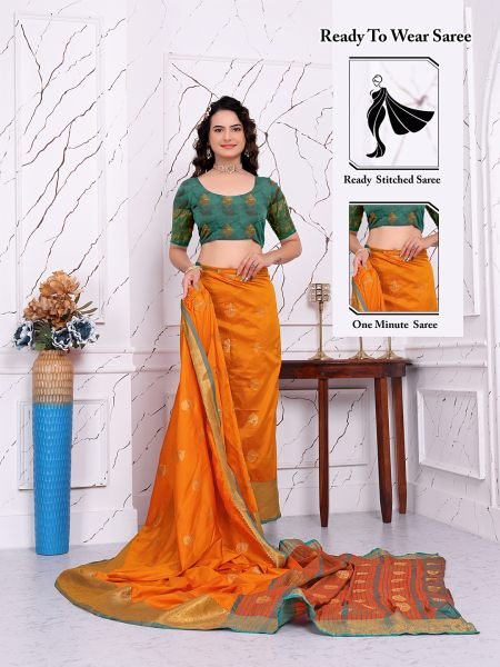Ready to Wear Pure Banarasi Silk Saree with Jacquard   Woven Weaving Work Daily Deals
