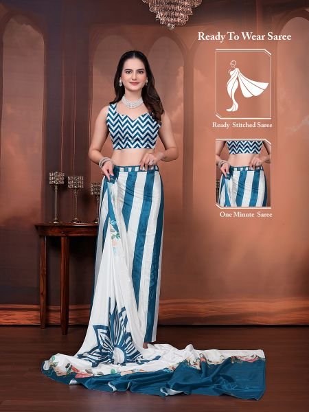 Ready to Wear Silk Crepe Floral Print Saree with Unstitched Blouse for Party Wear Daily Deals