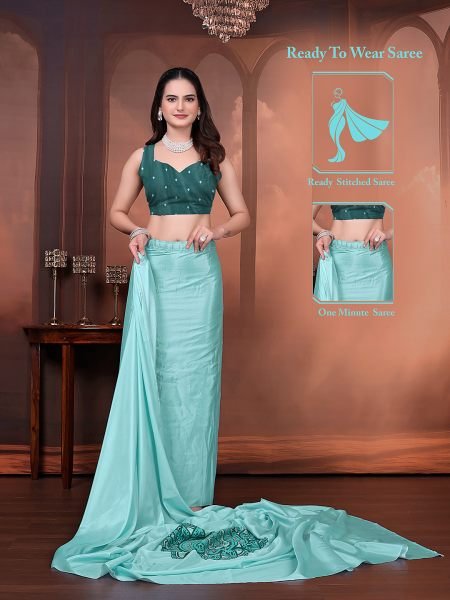 Ready to Wear Silk Crepe Floral Print Saree with Unstitched Blouse for Party Wear Daily Deals