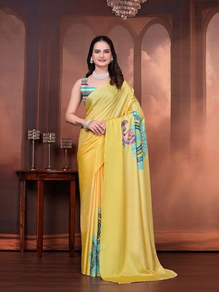 Ready to Wear Silk Crepe Floral Print Saree with Unstitched Blouse for Party Wear Ready To Wear Sarees