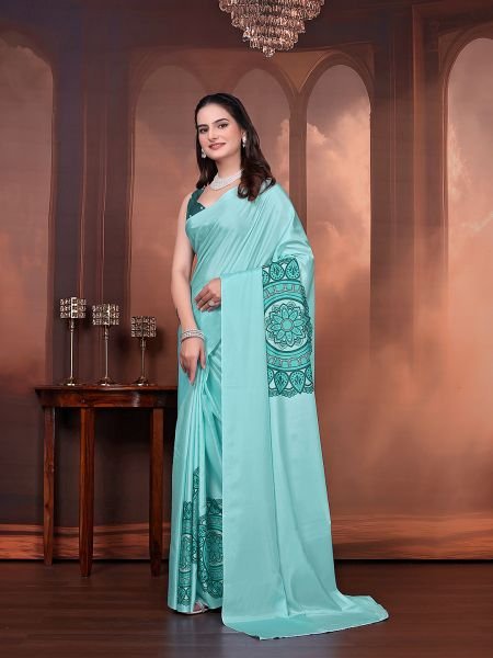 Ready to Wear Silk Crepe Floral Print Saree with Unstitched Blouse for Party Wear Ready To Wear Sarees